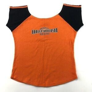 HARLEY-DAVIDSON women’s orange and black tee